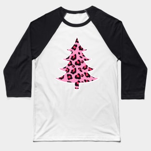 Pink Leopard Print Christmas Tree Baseball T-Shirt